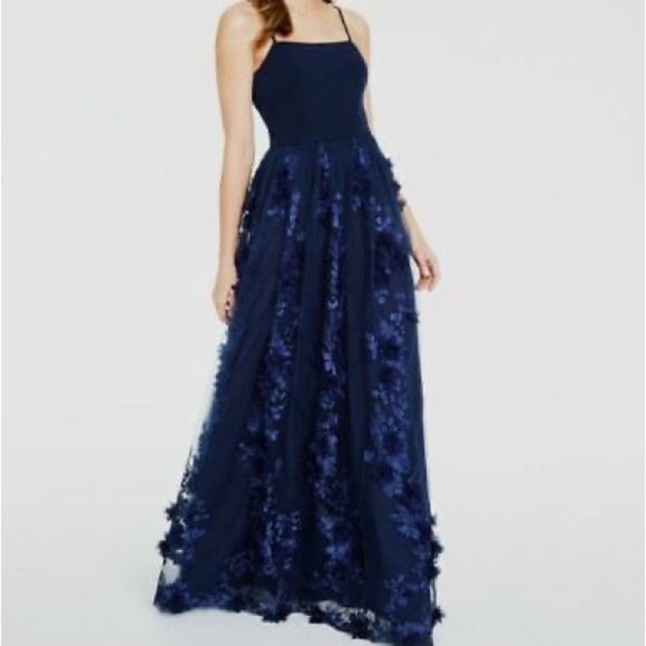 Trixxi Navy Blue Embroidered Floral Prom Dress Size 7 - Picture 1 of 9